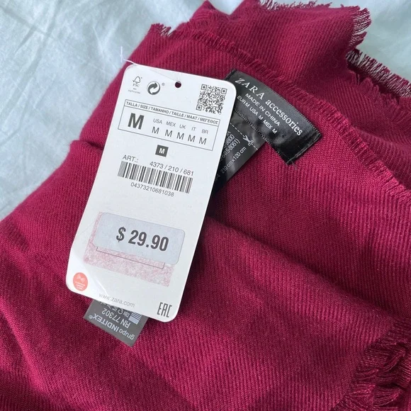 BNWT Zara Red Burgundy Cranberry Large Soft Blanket Scarf - Picture 3 of 4